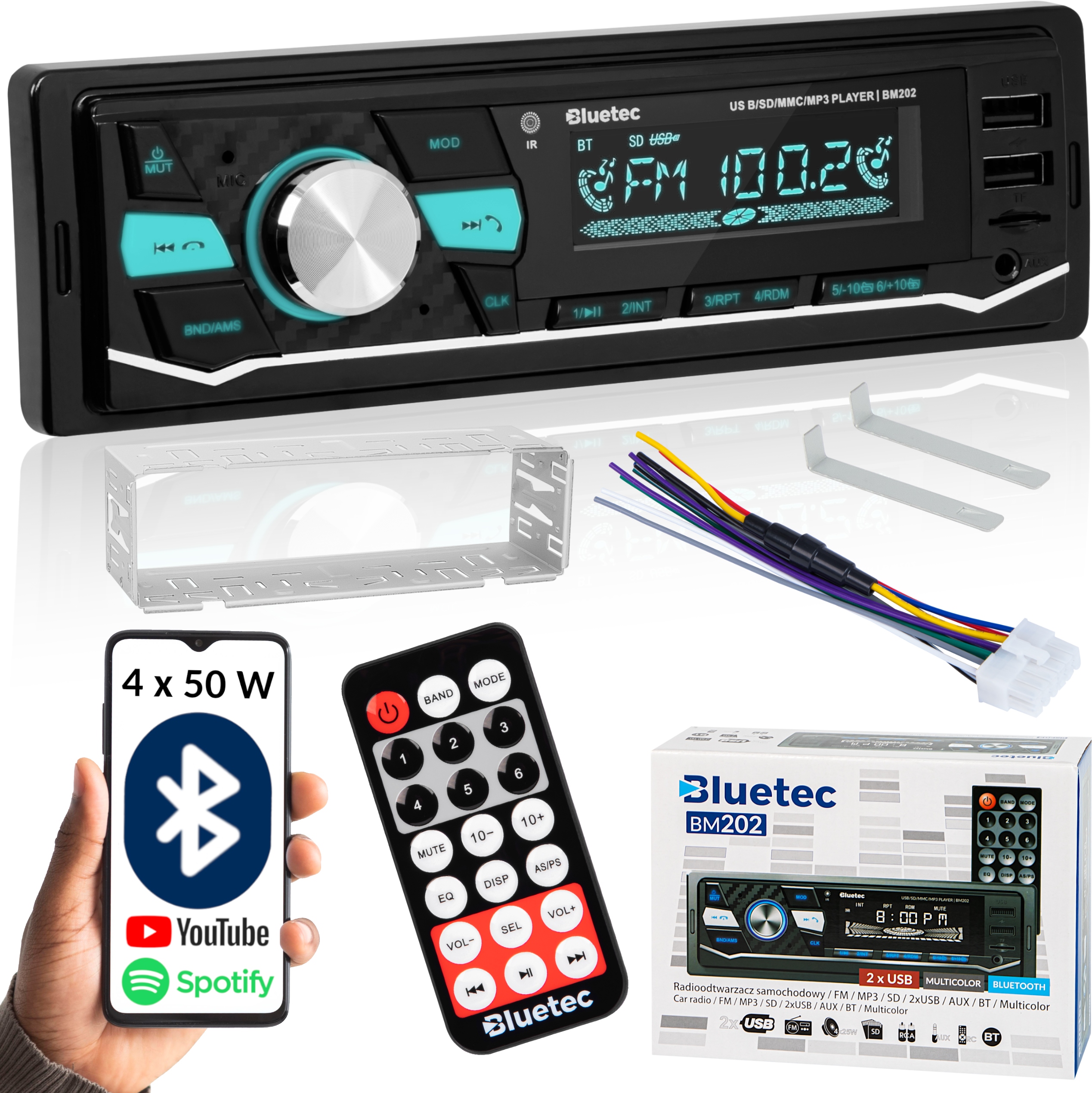 Autorádio Bluetec BM202 1-DIN + Box Boxs box